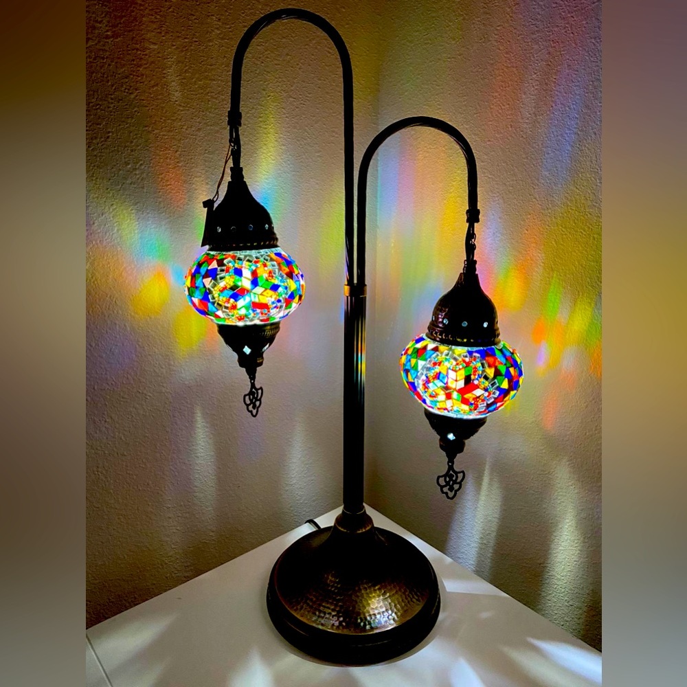 Handmade Turkish table lamp 2 globes